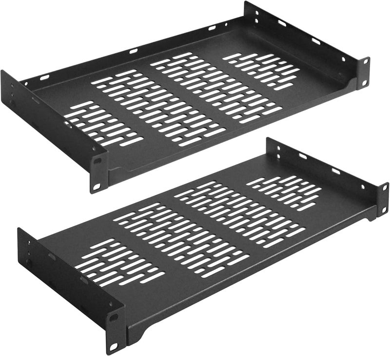 RIVECO 2 PCS 8” Rack Shelves for 19 inches Network Rack & Cabinets, 1U Rack Mount Shelf Vented Cantilever Tray, for Server, IT & Sound Equipment - Image 1
